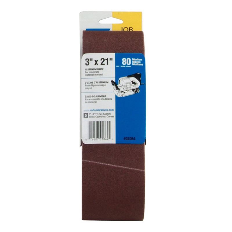 Aluminum Oxide Sanding Belt - Size:3" x 21" - Grit:80 Grit - Pieces:5-Piece